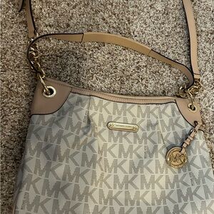 Michael Kors Beige, Tan, and gold Shoulder Bag